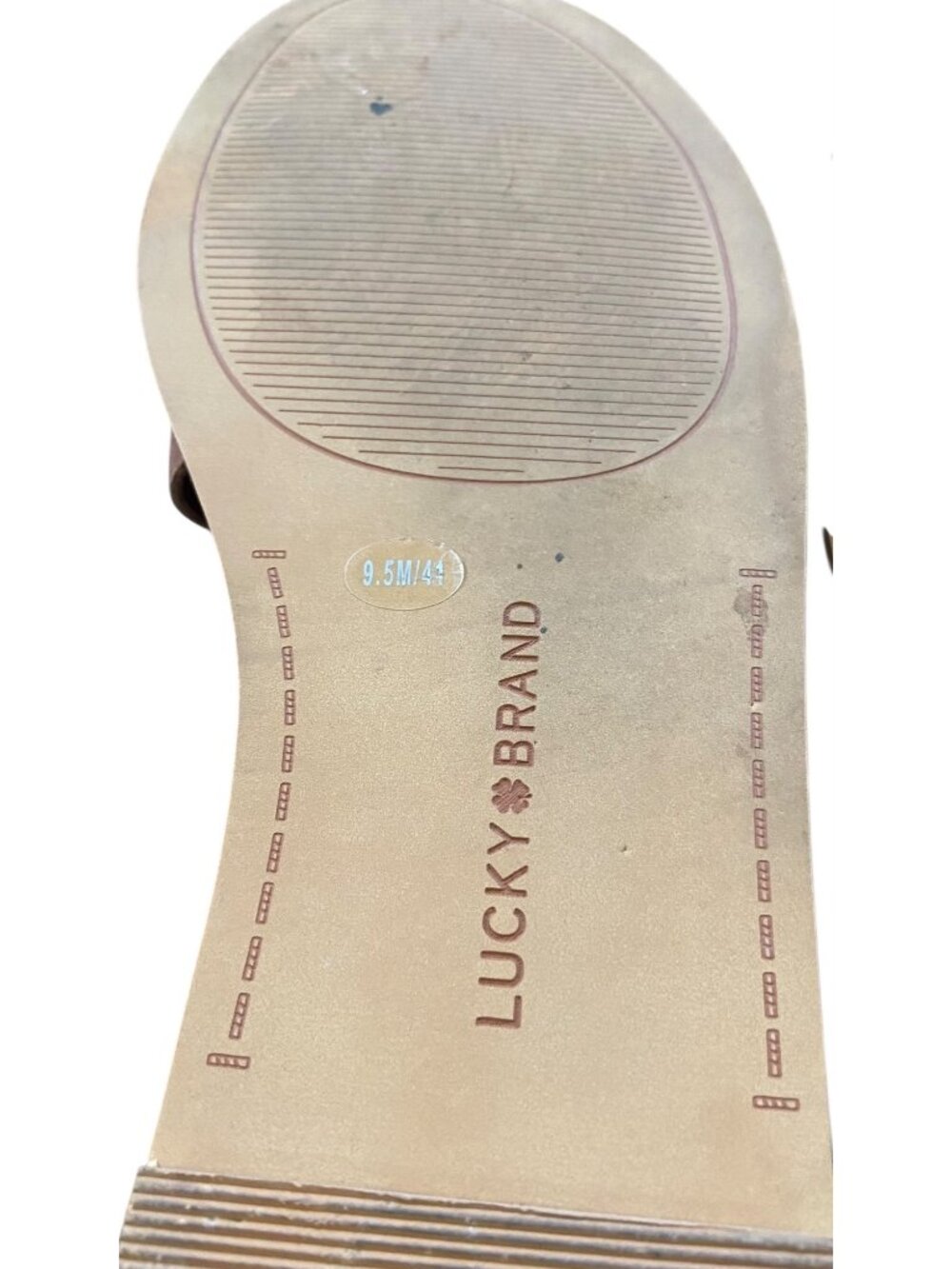 Lucky Brand Fentin 2 Flat Leather Sandals Latte Brown Size 9 Spring Neutral Boho - Picture 8 of 12